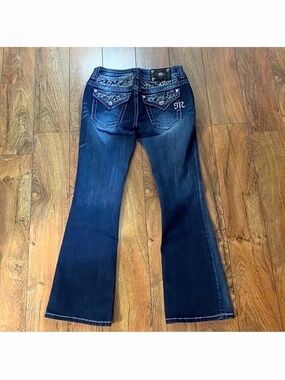 Like New Gorgeous Miss Me Boot Jeans With Embellished Pockets 34” Inseam